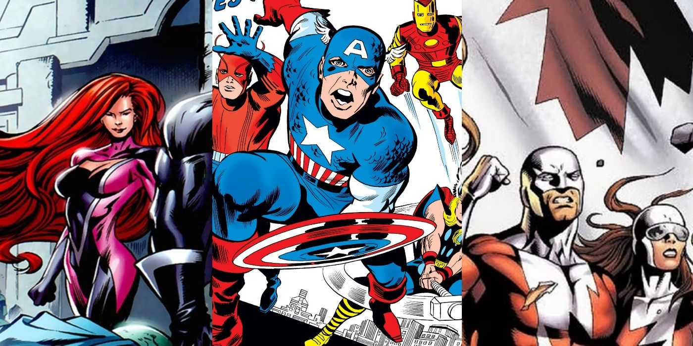 A split image of the Inhumans' Medusa, the Avengers, and Alpha Flight in Marvel Comics