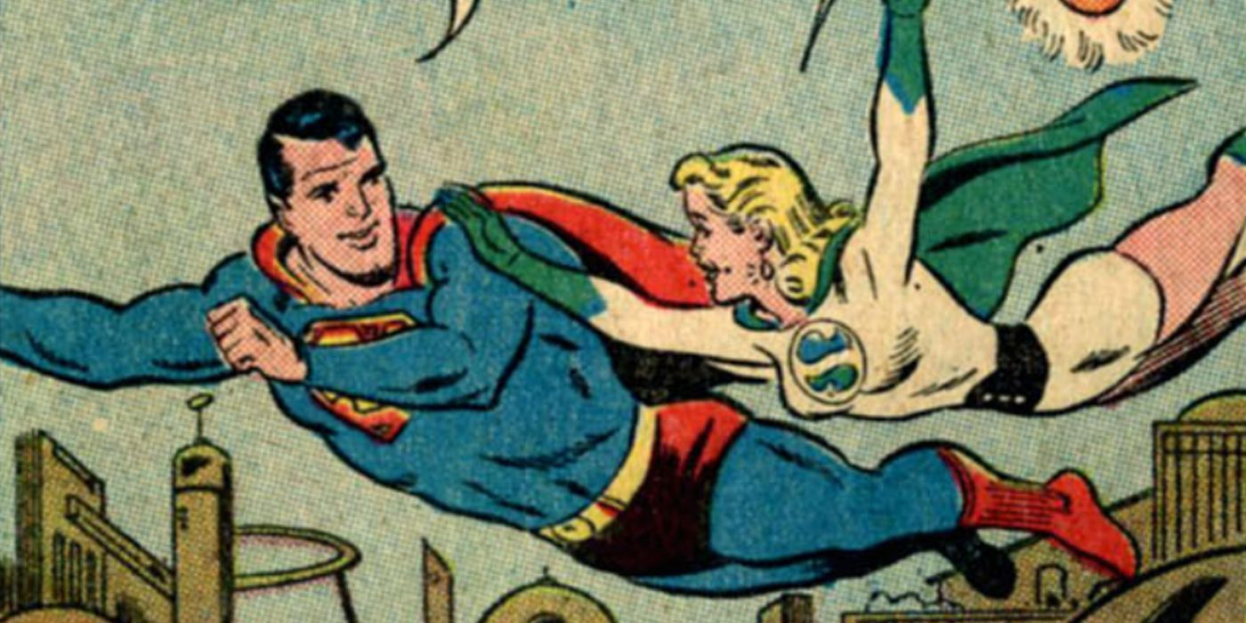 Superman flying with Luma Lynai as Superwoman