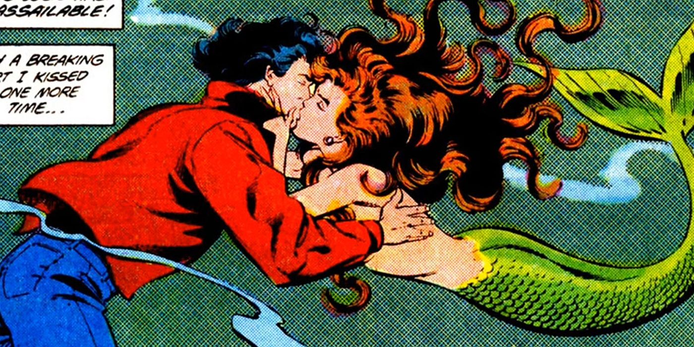 Superman kissing Lori Lemaris underwater