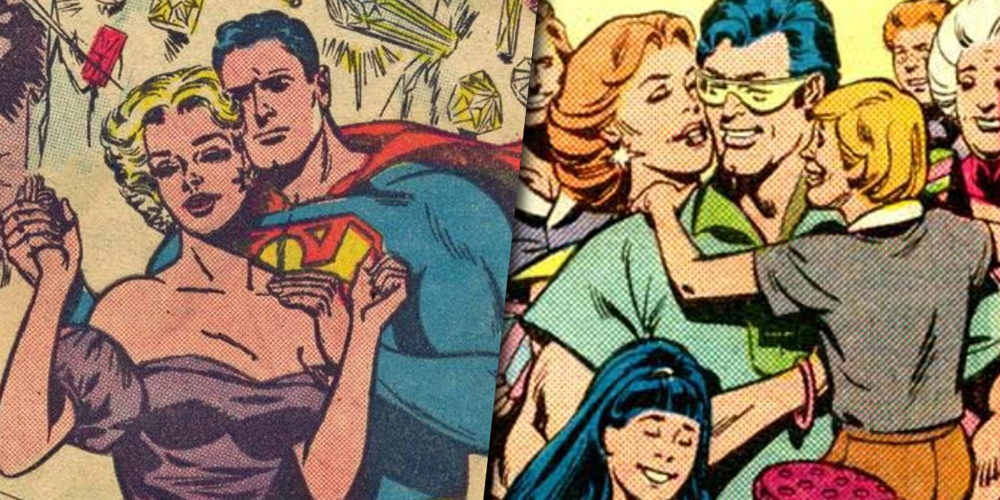Superman with Lyla Lerrol on Krypton and in a fantasy world split image