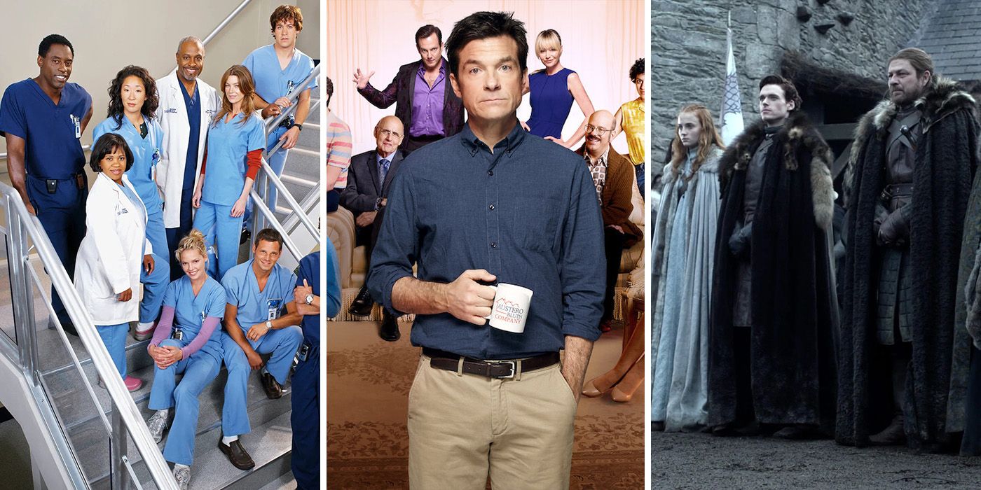 split image of Grey's Anatomy, Arrested Development and Game of Thrones ensemble casts