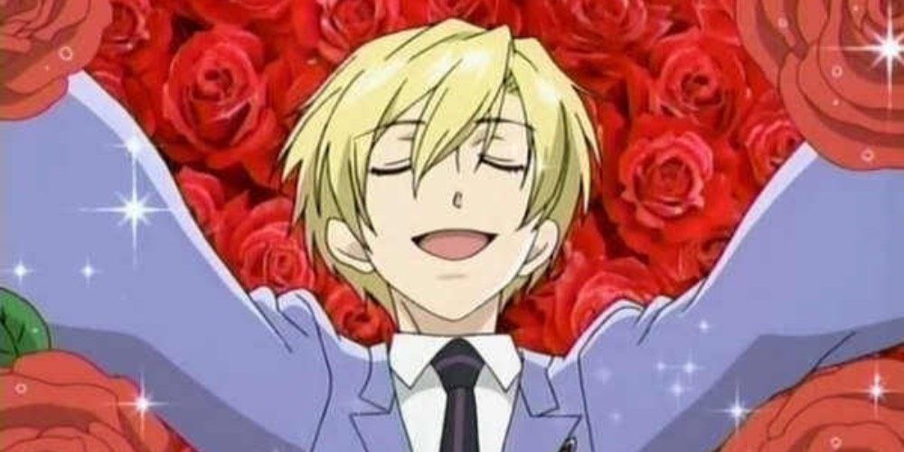 Tamaki Suoh basking in a field of roses in Ouran High School Host Club. 