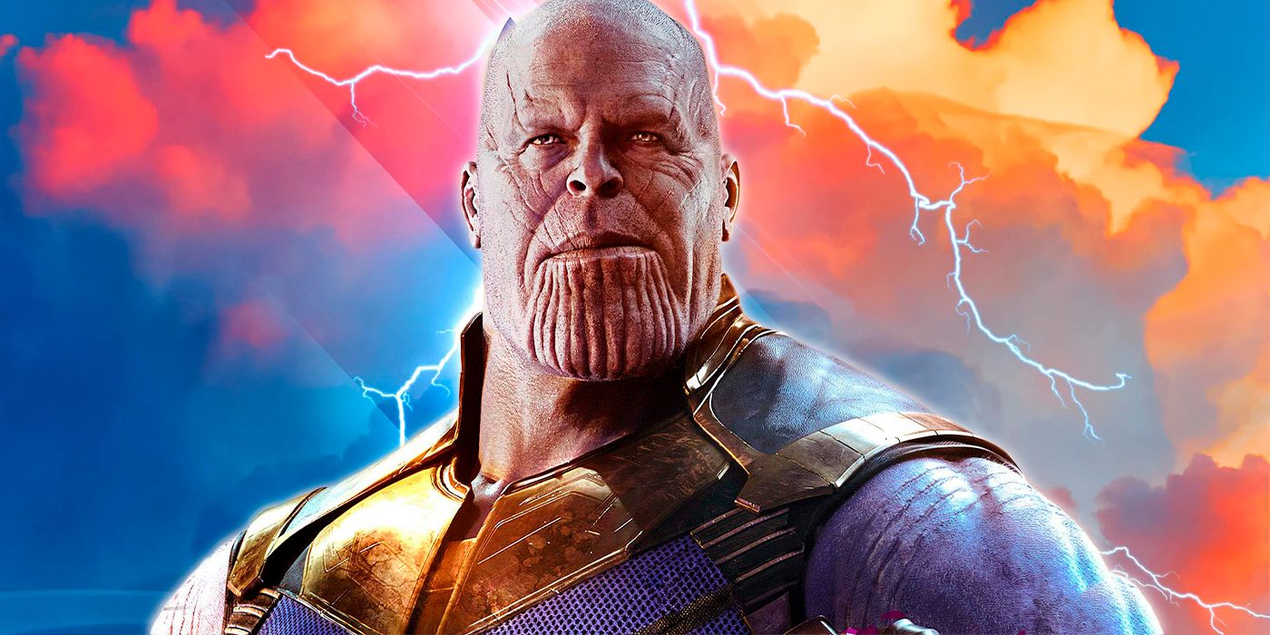 The MCU's Thanos appearing on an image of the sky