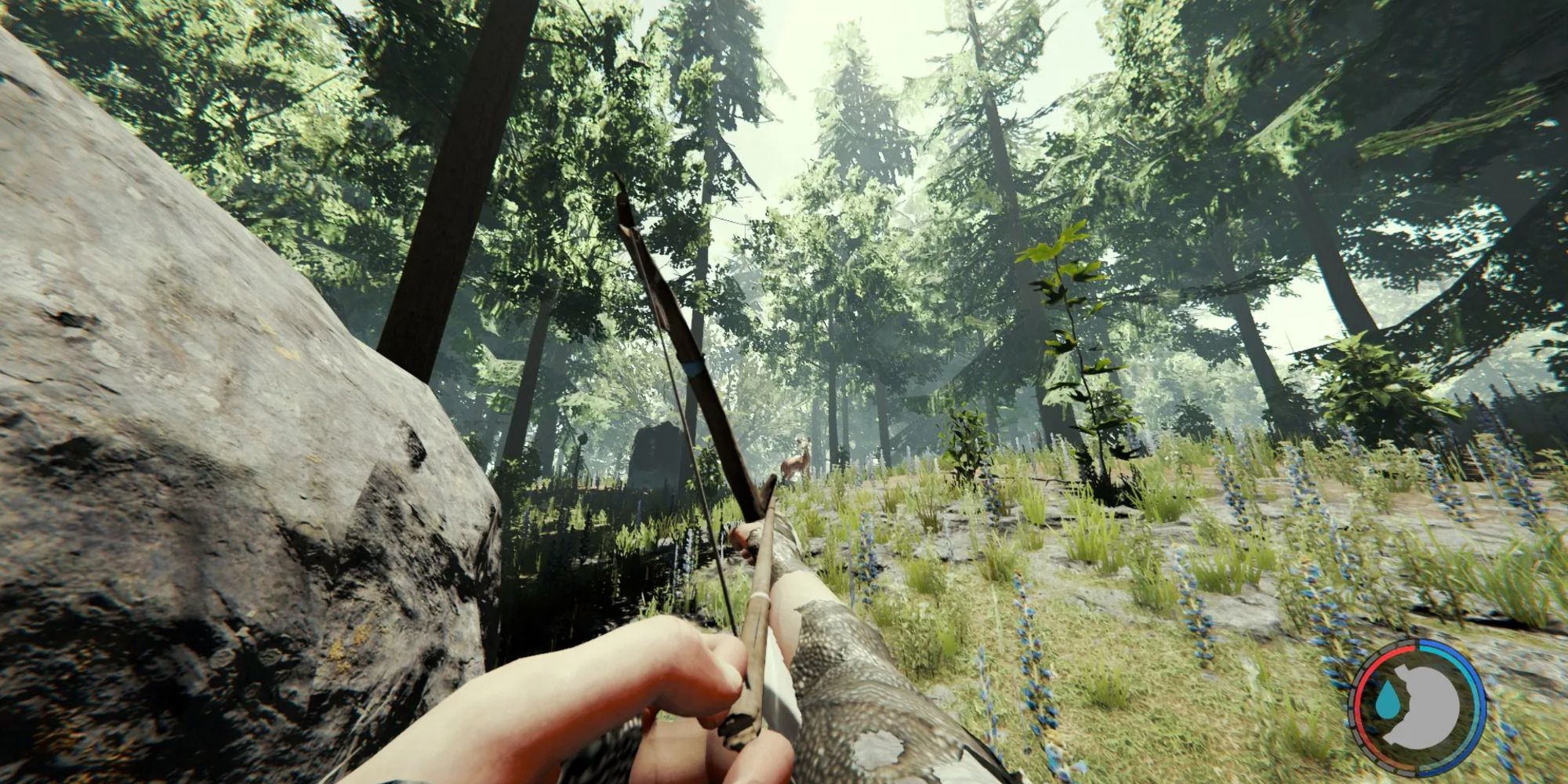 An image of gameplay from The Forest Hunting Deer