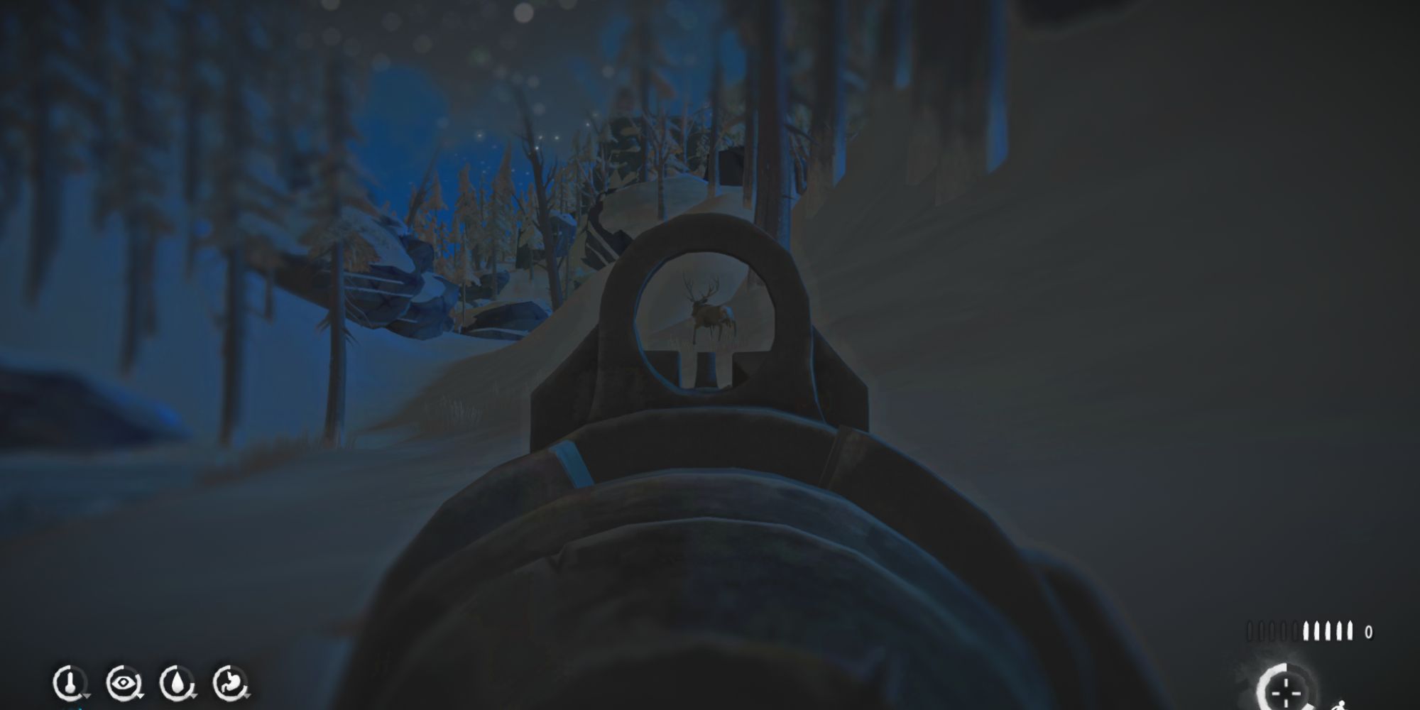 An image of gameplay from The Long Dark Hunting Deer