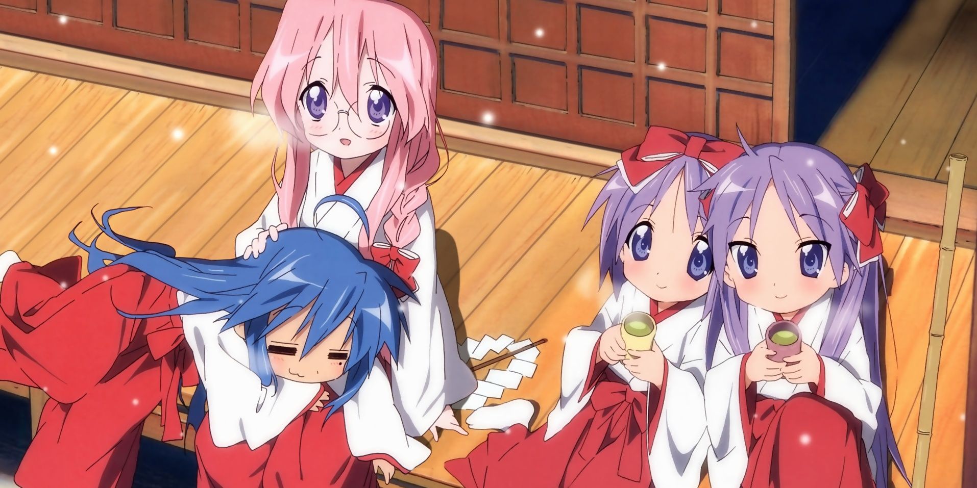 The Main Girls of Lucky Star Dressed as Shrine Maidens