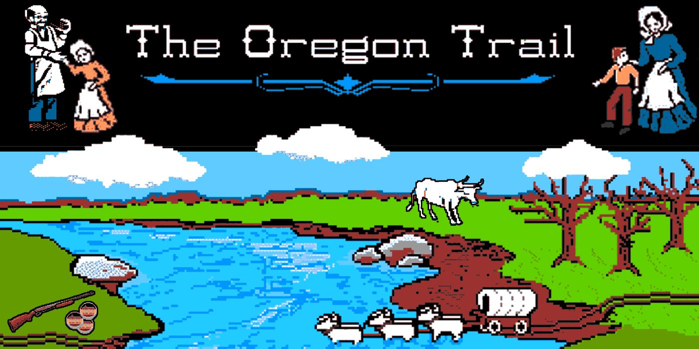 A river and carriage in The Oregon Trail.