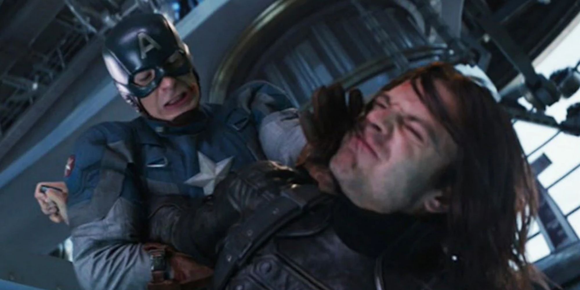 Steve Rogers fighting Bucky Barnes In Captain America: The Winter Soldier