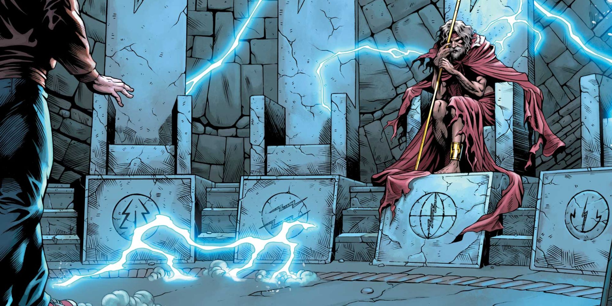 The wizard Shazam sits on a throne