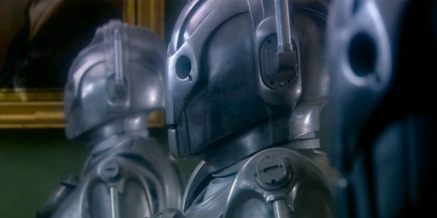 Cybermen attacking a party in Doctor Who.