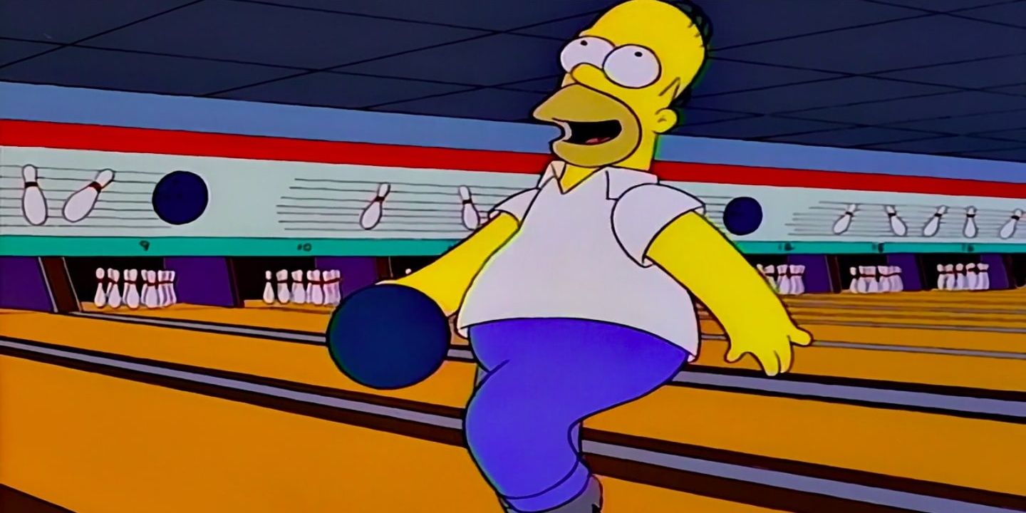 Homer as a bowling alley pin monkey at Bowlarama in The Simpsons