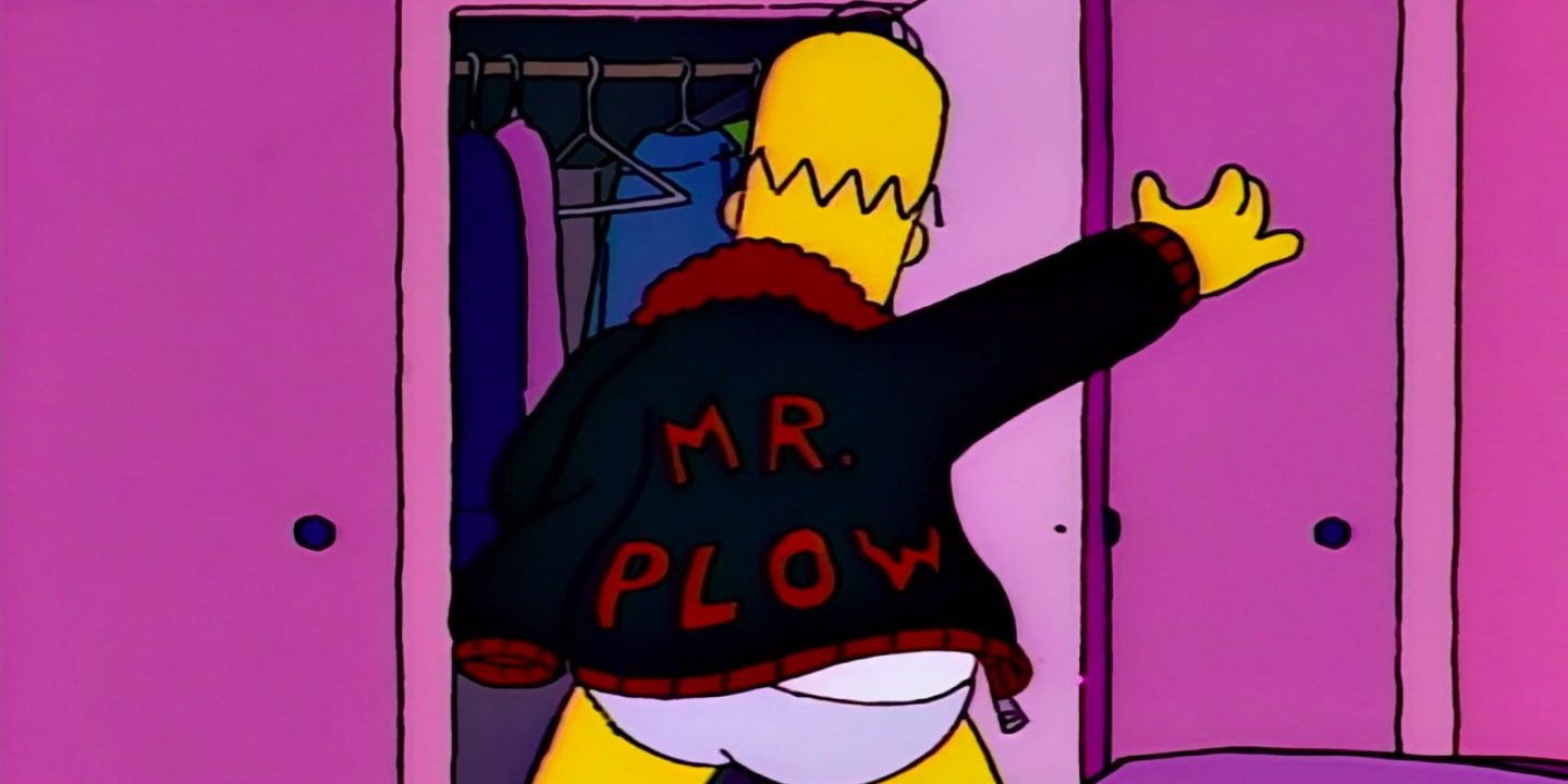 Homer wearing Mr. Plow jacket in The Simpsons