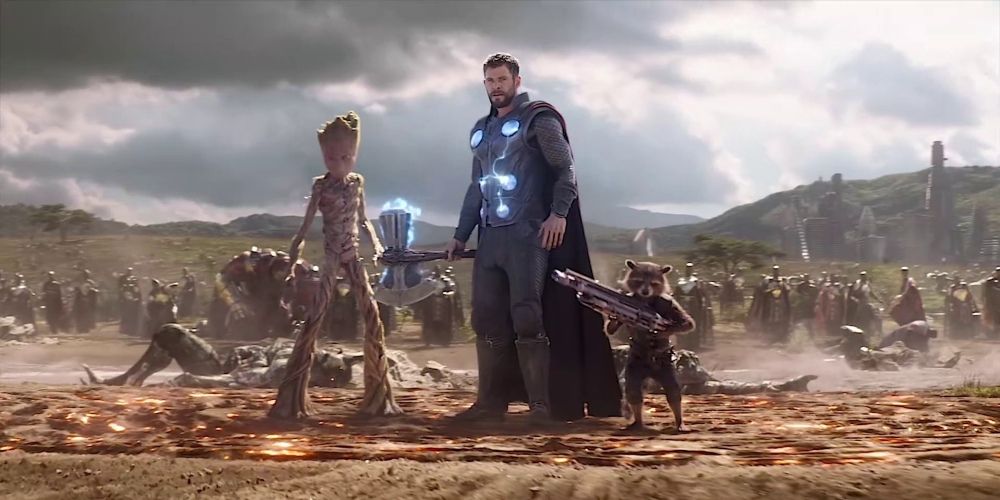 Thor, Rocket and Groot appearing in Wakanda in Avengers: Infinity War