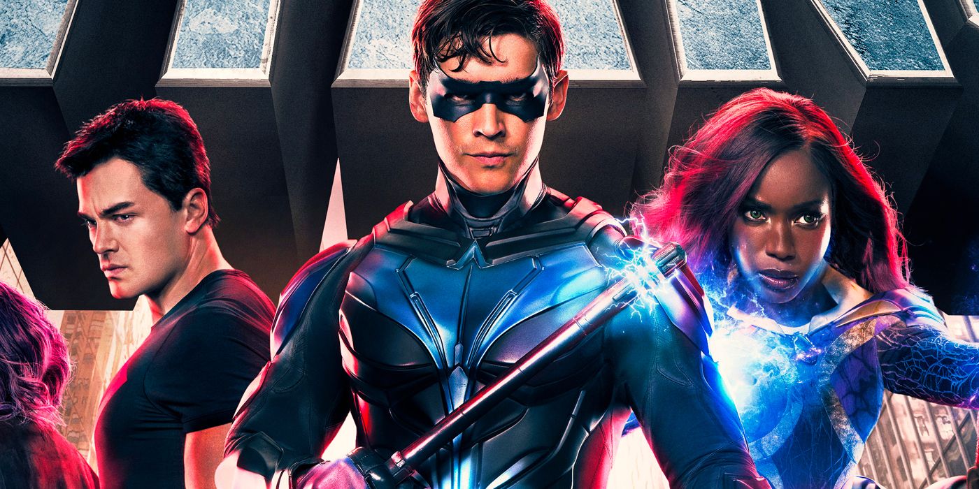 Titans Season 4 Promotional Image Crop Nightwing Starfire and Superboy