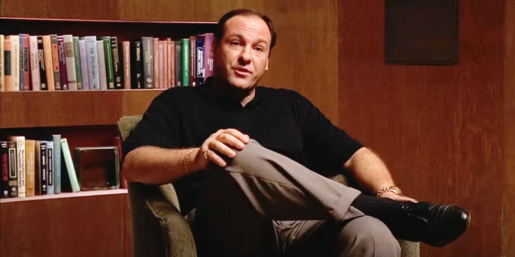 Tony Soprano, played by James Gandolfini, sat in his therapist's office in the trailer for HBO's The Sopranos.