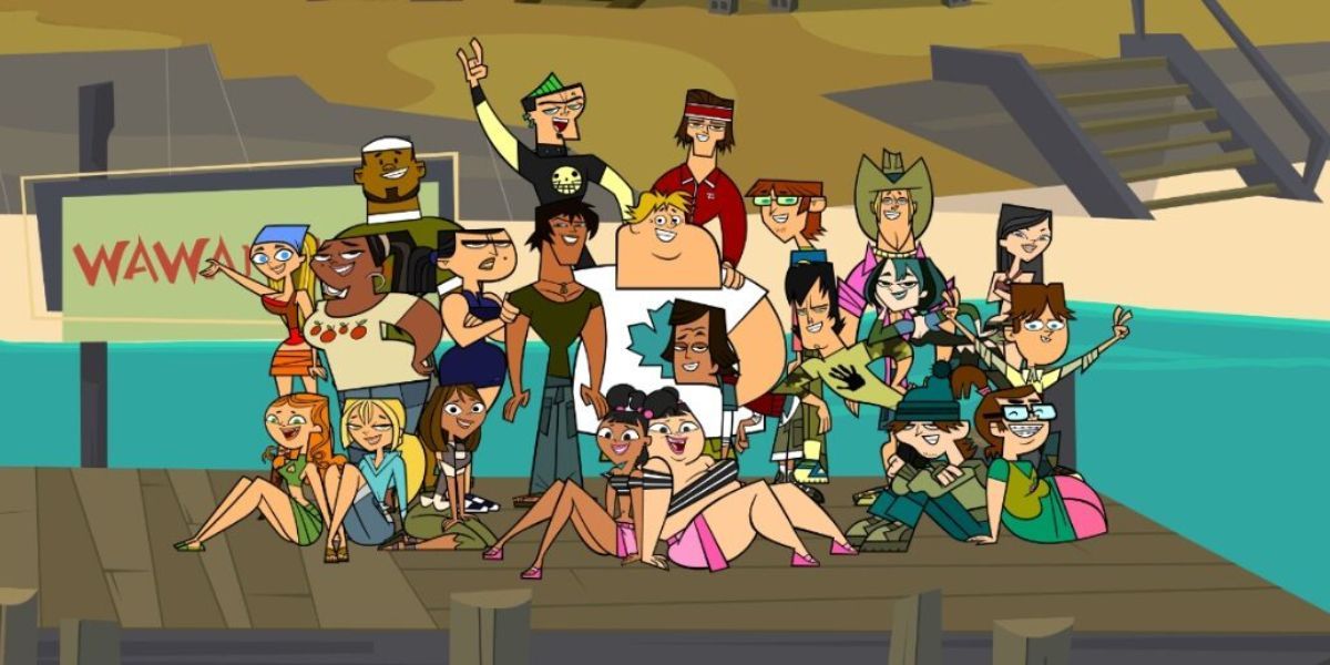 O elenco de Total Drama Island nas docas.