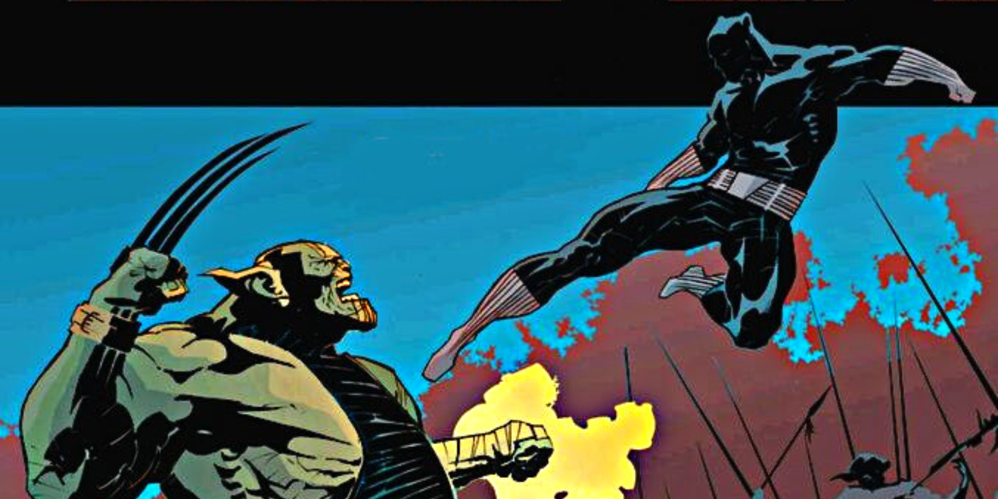 Black Panther fighting a Super Skrull in Secret Invasion in Marvel Comics