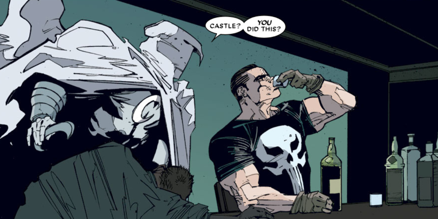 Jake Lockley as Moon Knight talking to The Punisher