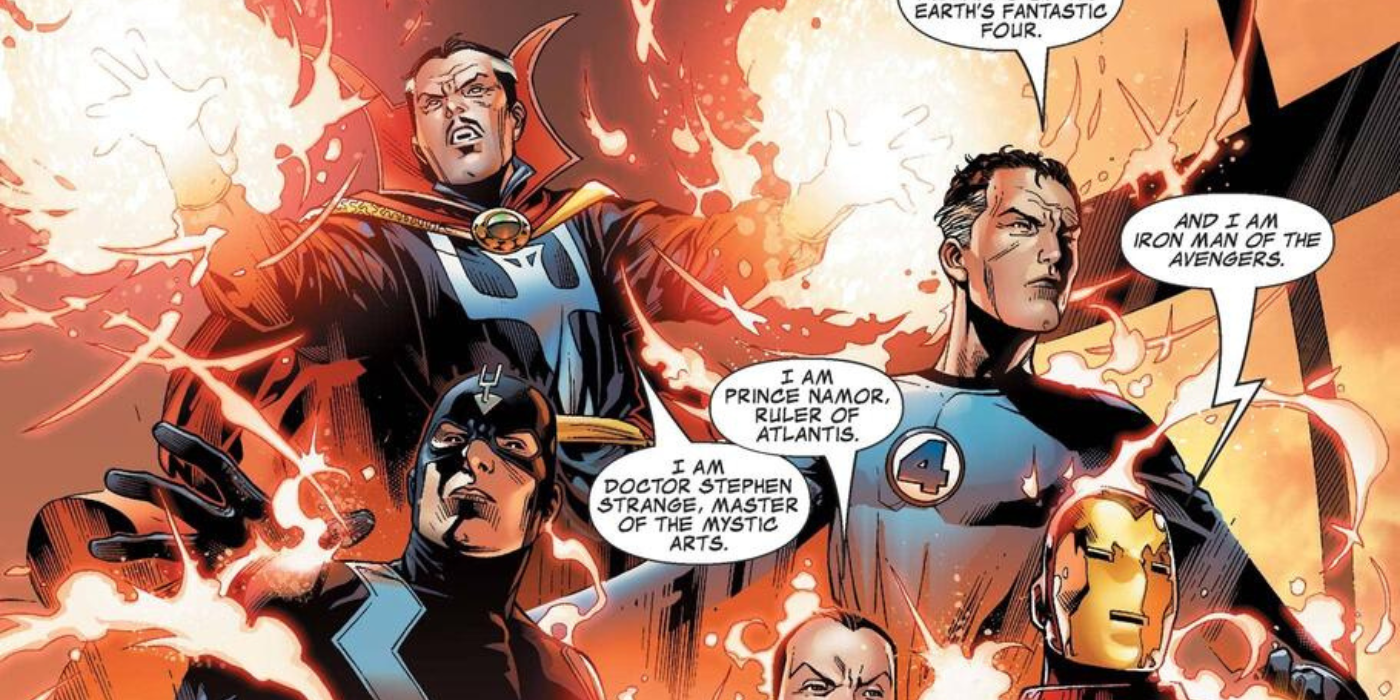 Doctor Strange with Reed Richards, Black Bolt, Iron Man and Namor