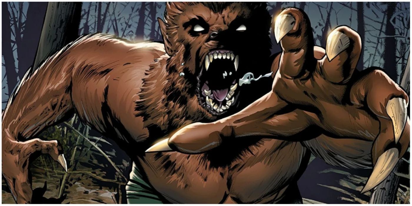 Werewolf by Night snarling and sticking out his claw in Marvel comics