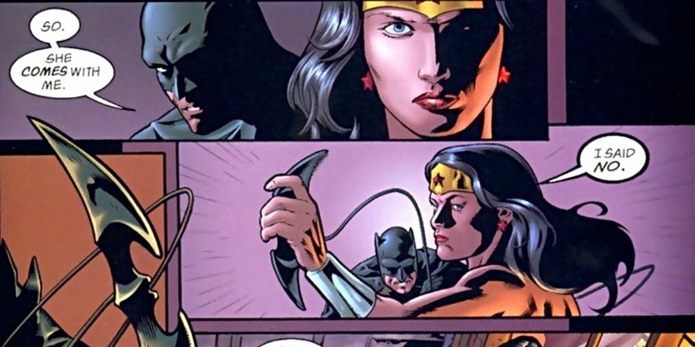 DC Comics' Wonder Woman catches Batman's batarang