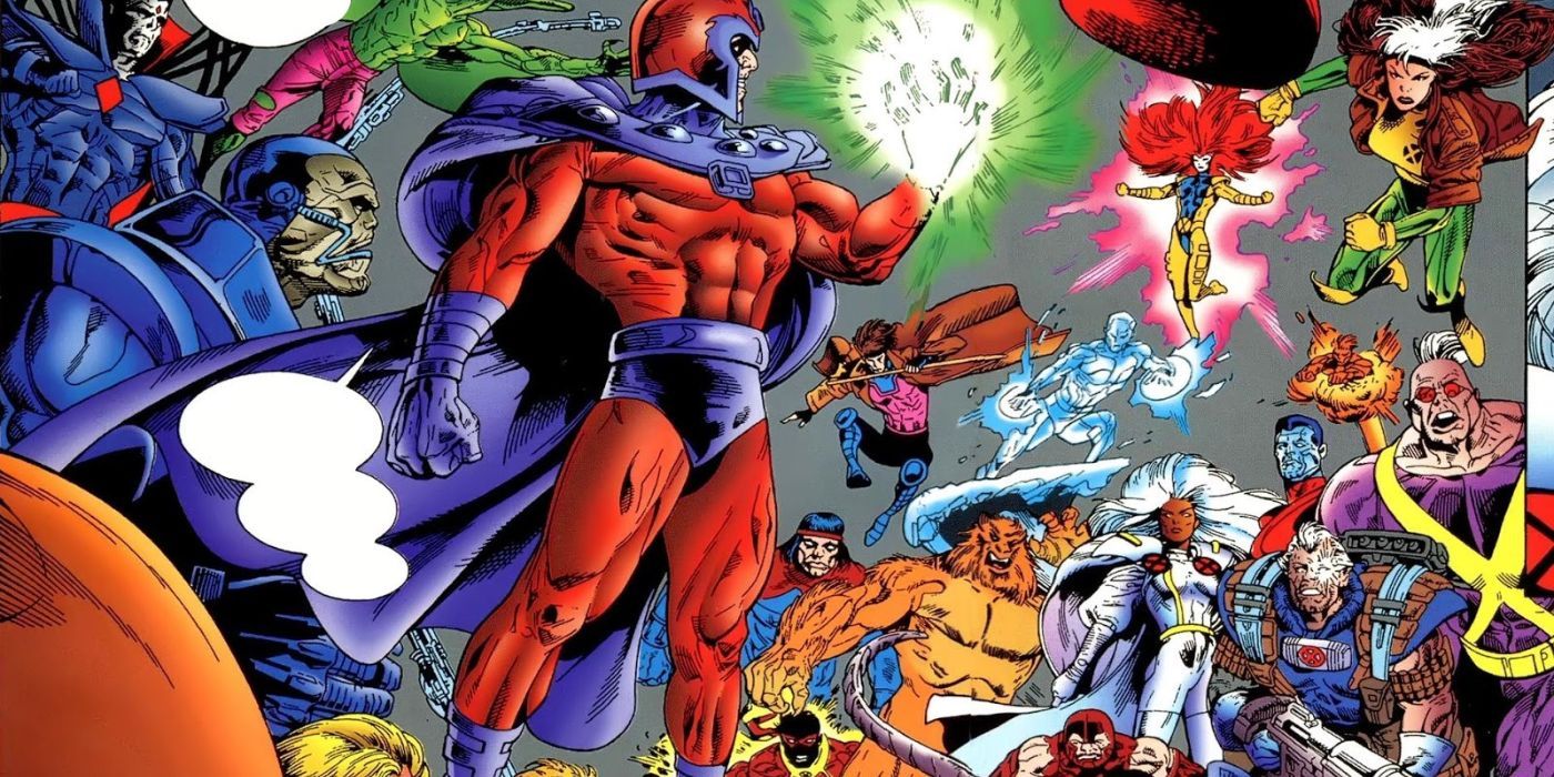 Magneto makes a speech to a crowd of X-Men in Punisher Kills the Marvel Universe