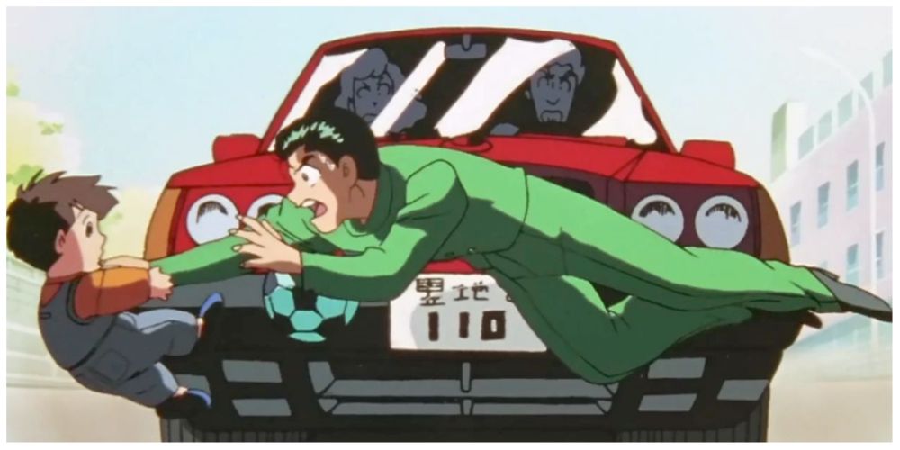 Yusuke Urameshi saving a boy in the first episode of Yu Yu Hakusho.
