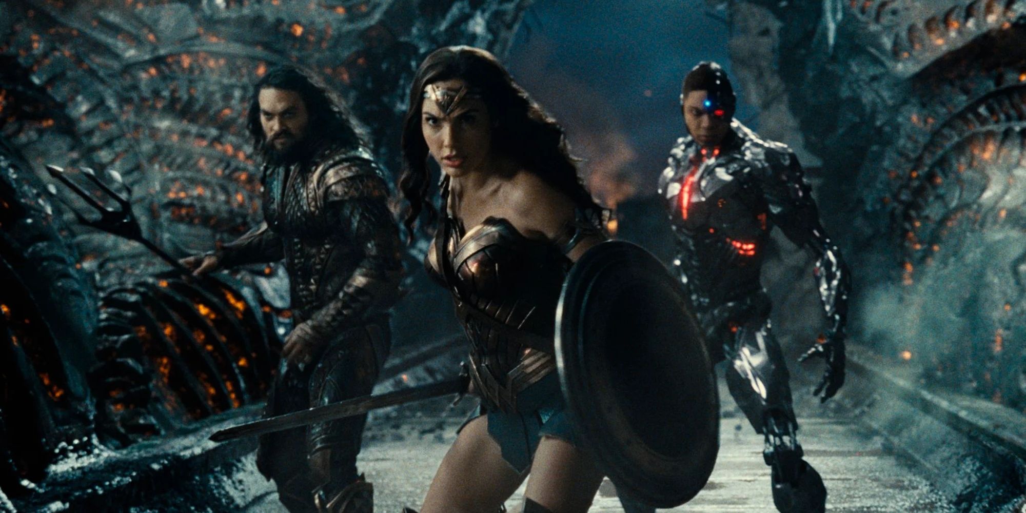 Aquaman, Wonder Woman and Cyborg in Zack Snyder's Justice League