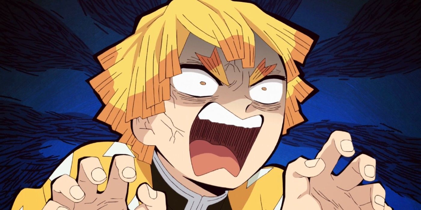 Zenitsu screaming in Demon Slayer.