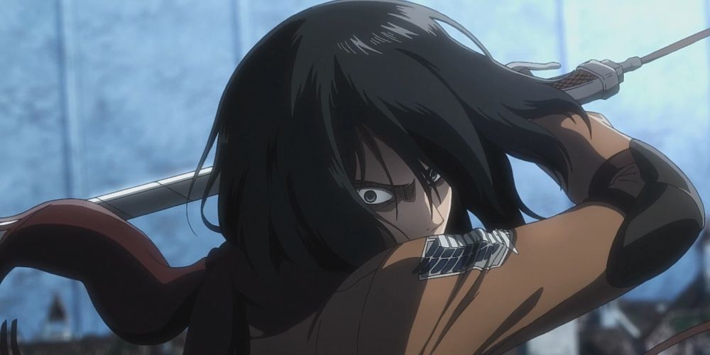 Mikasa from Attack on Titan ready to strike.