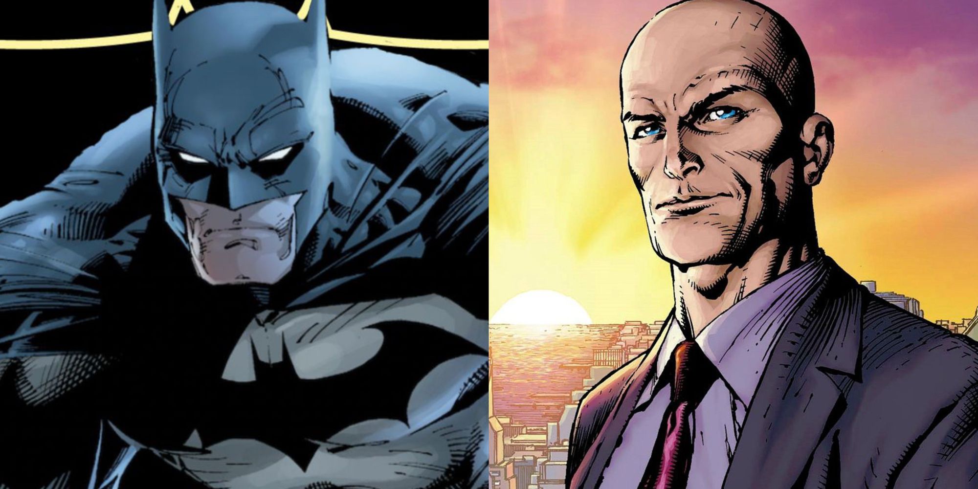 batman and lex luthor in a two panel image