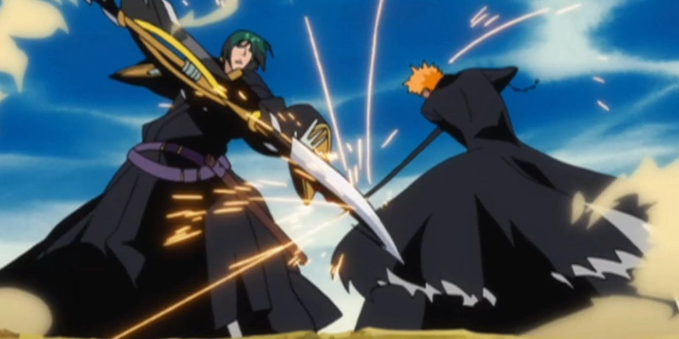 Ichigo engages in swordplay in a filler battle out of Bleach.