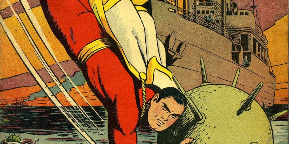 Fawcett's Captain Marvel helps a warship avoid mines.