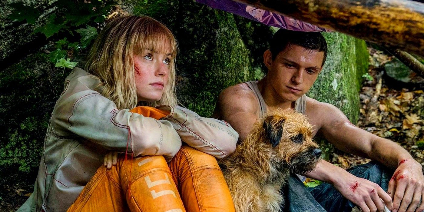 Viola and Todd with the dog Manchee in Chaos Walking 