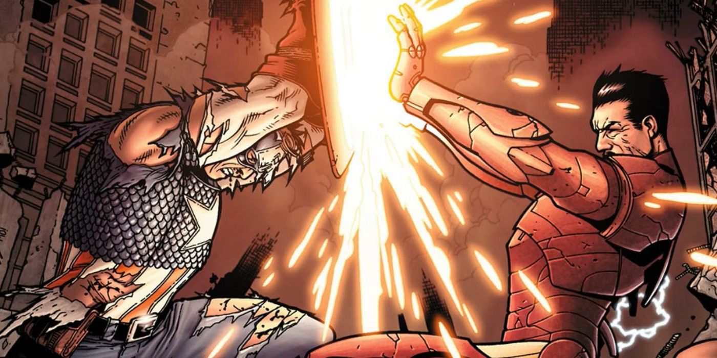 Captain America blocks Iron Man's repulser blasts in Civil War