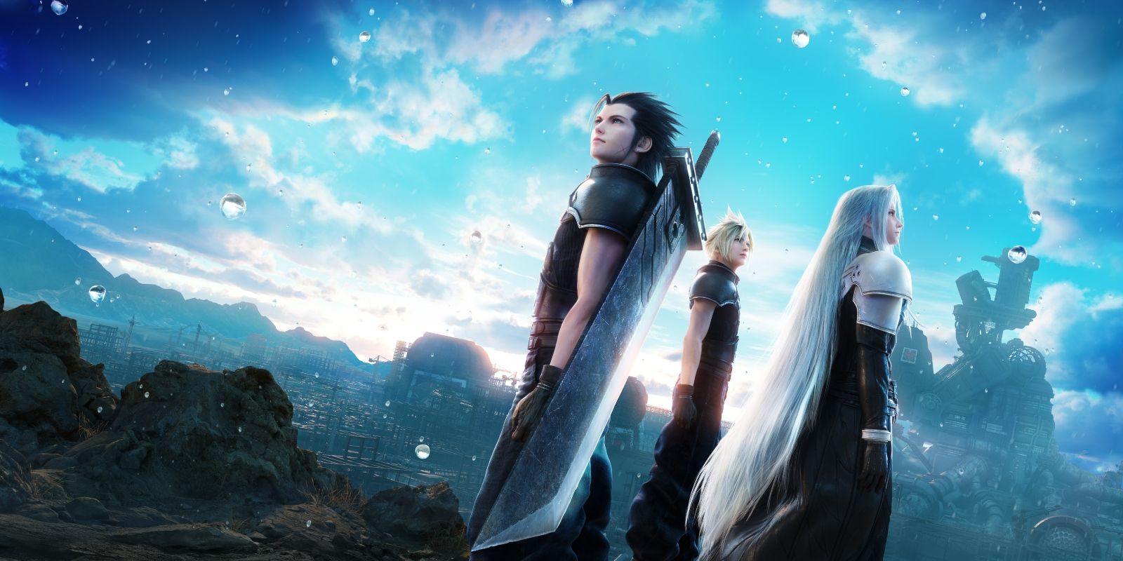 Crisis Core: Final Fantasy VII Reunion key art featuring Zack, Cloud and Sephiroth.