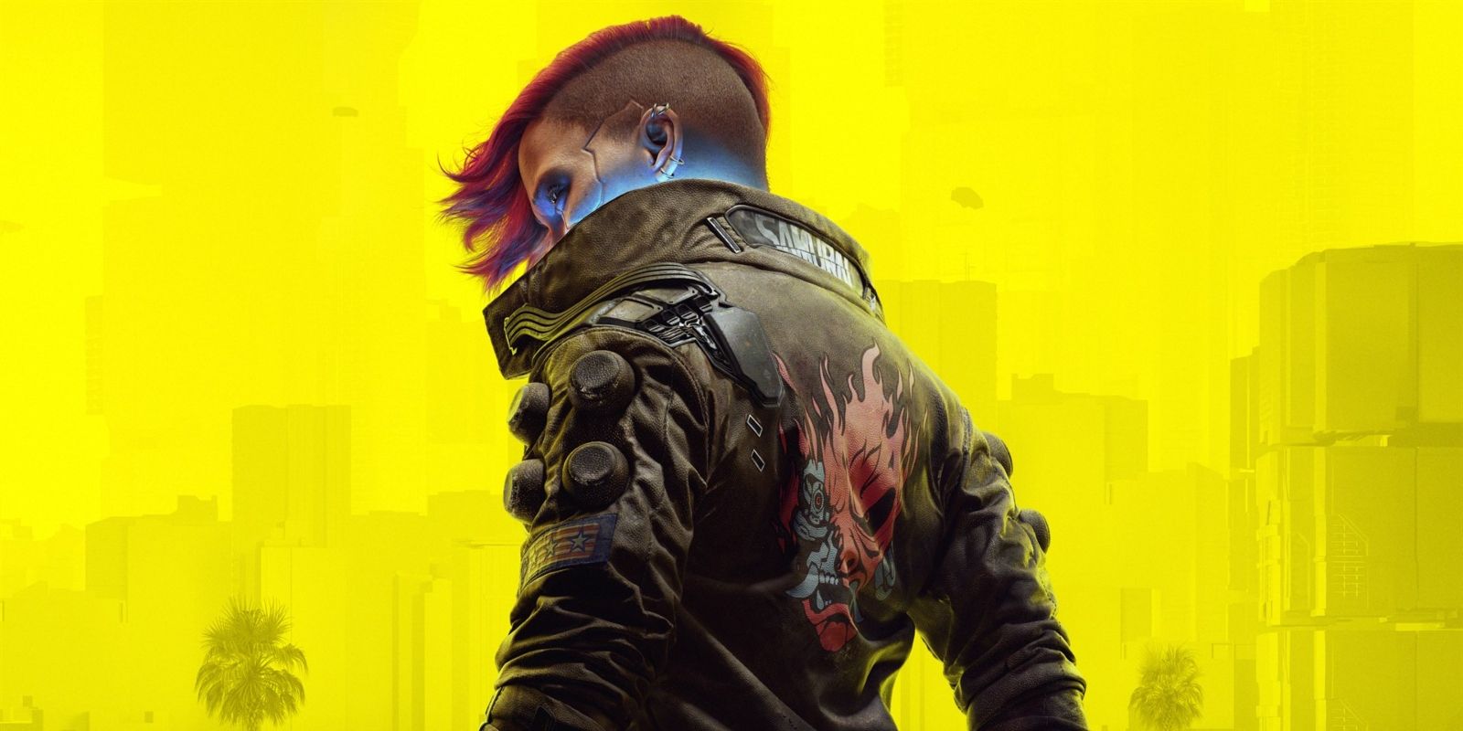 cyberpunk 2077 female v on a yellow background