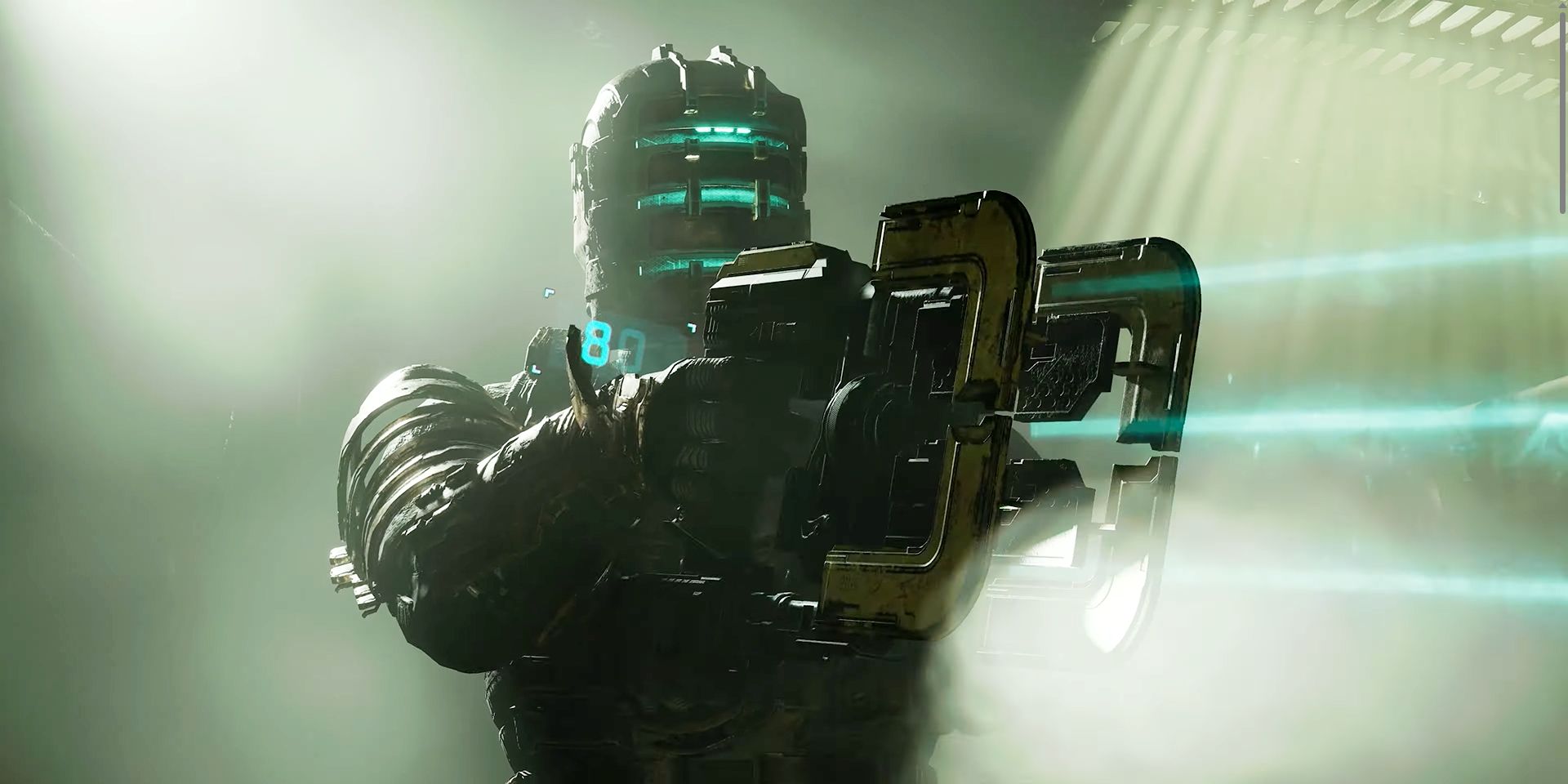 Isaac Clarke wielding his Plasma Cutter in the Dead Space remake