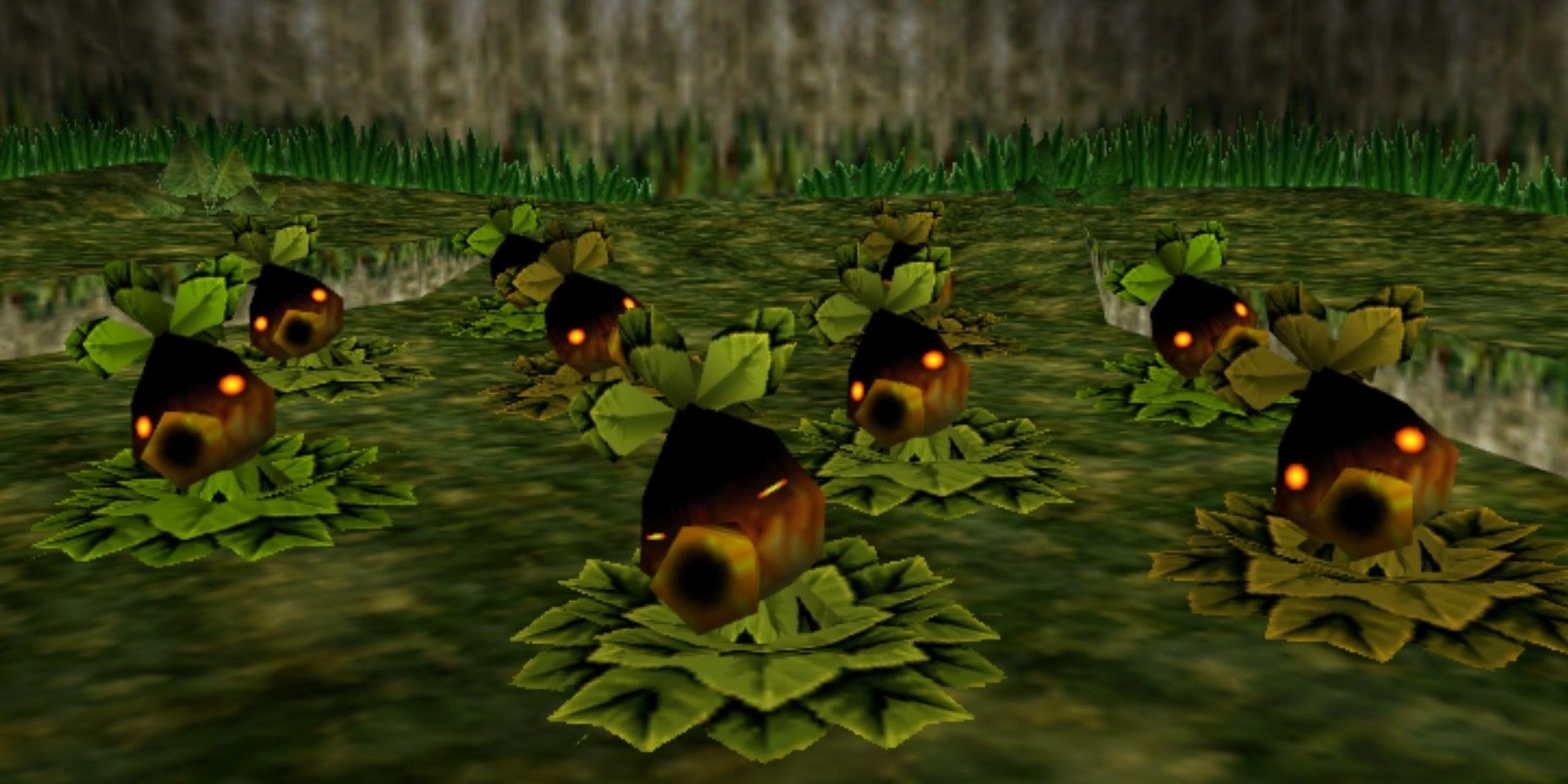 Several Deku Scrubs from the Legend of Zelda series