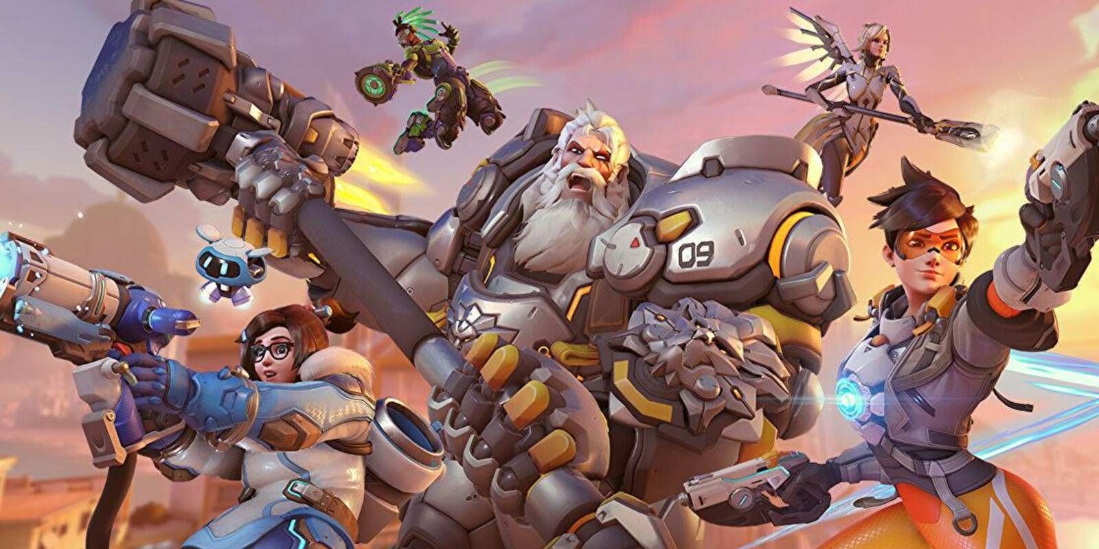 A team of Overwatch characters in combat