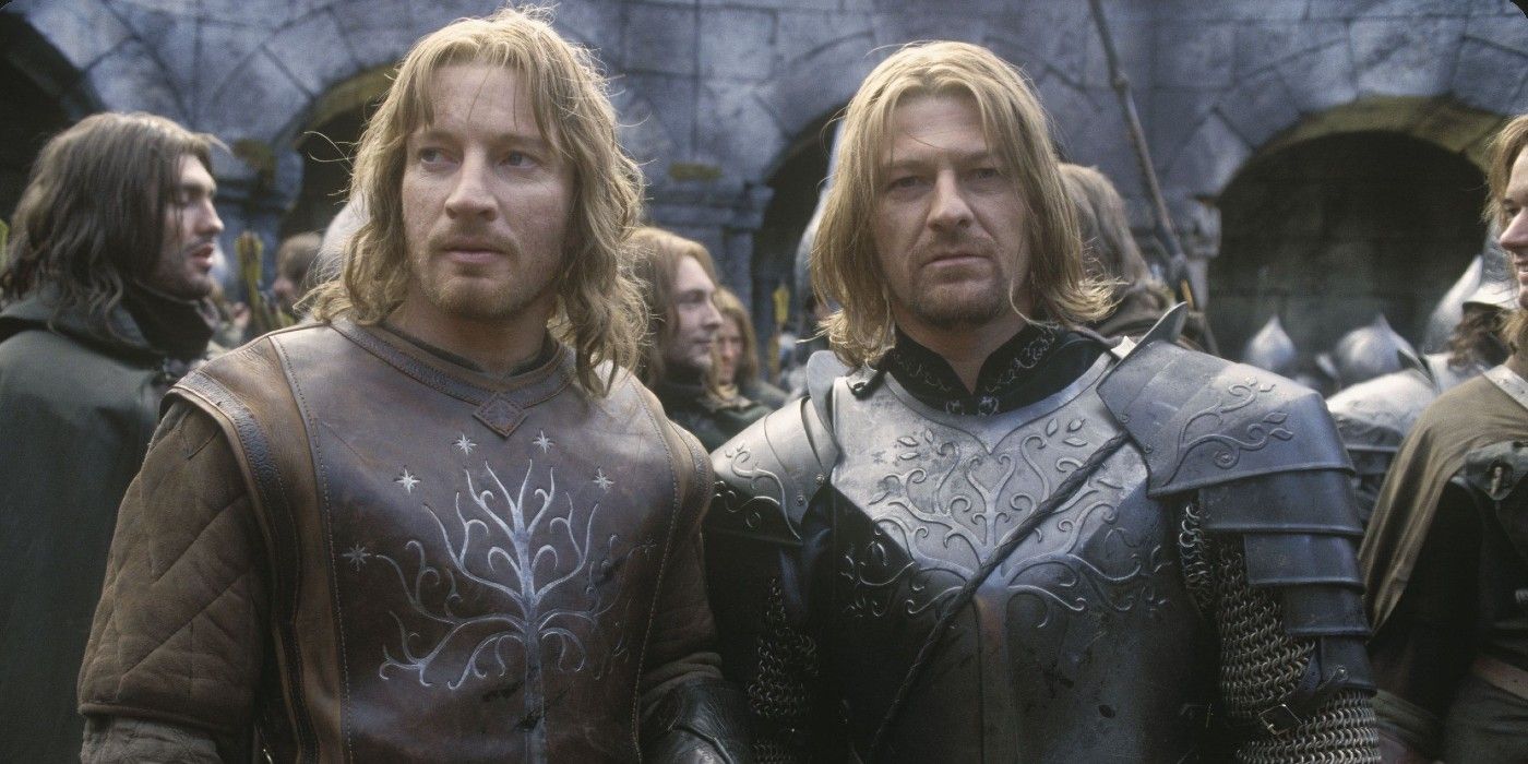 Faramir and Boromir stand side by side in The Lord of the Rings: The Two Towers