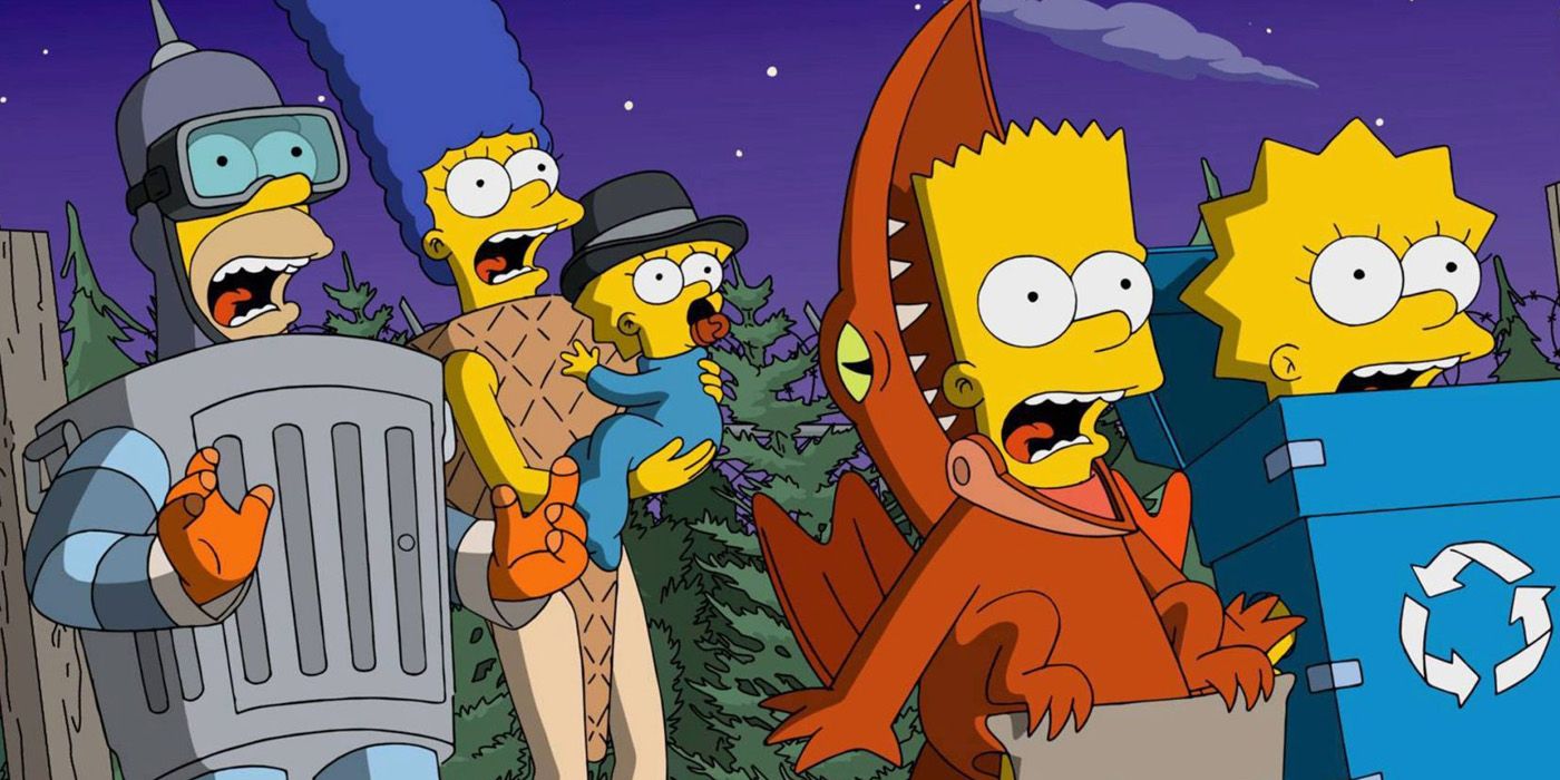 homer marge maggie bart and lisa in a treehouse of horror episode