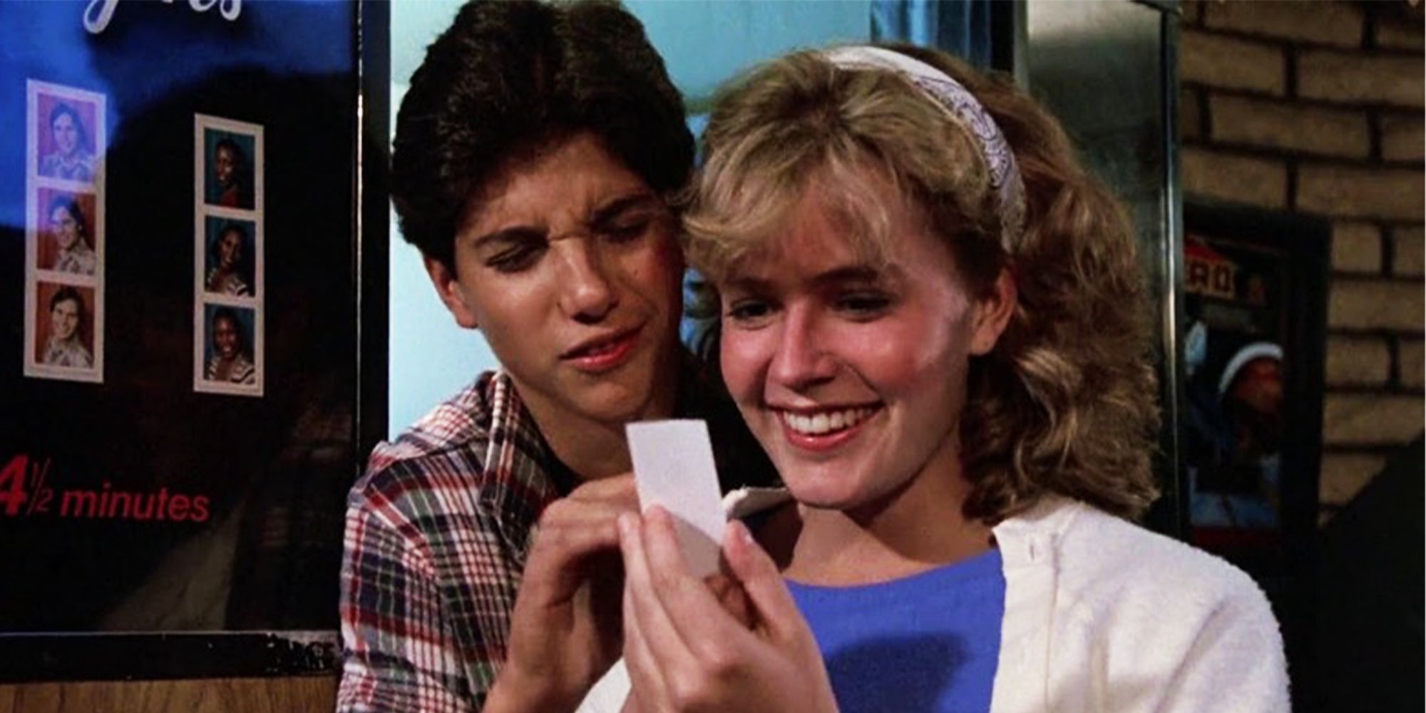 Ralph Macchio's Daniel LaRusso shares a silly moment with Elisabeth Shue's Ali Mills in The Karate Kid