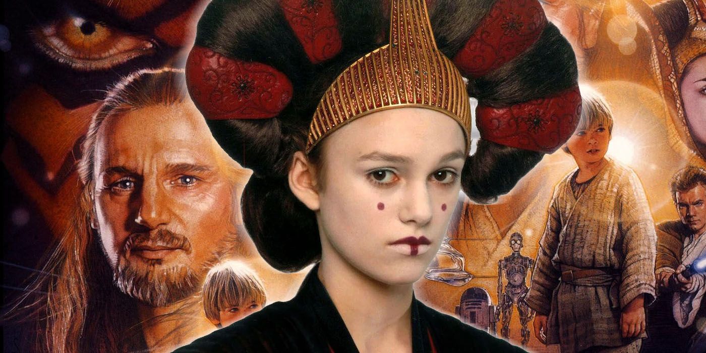 Kiera Knightley's Sabe with The Phantom Menace poster in the background