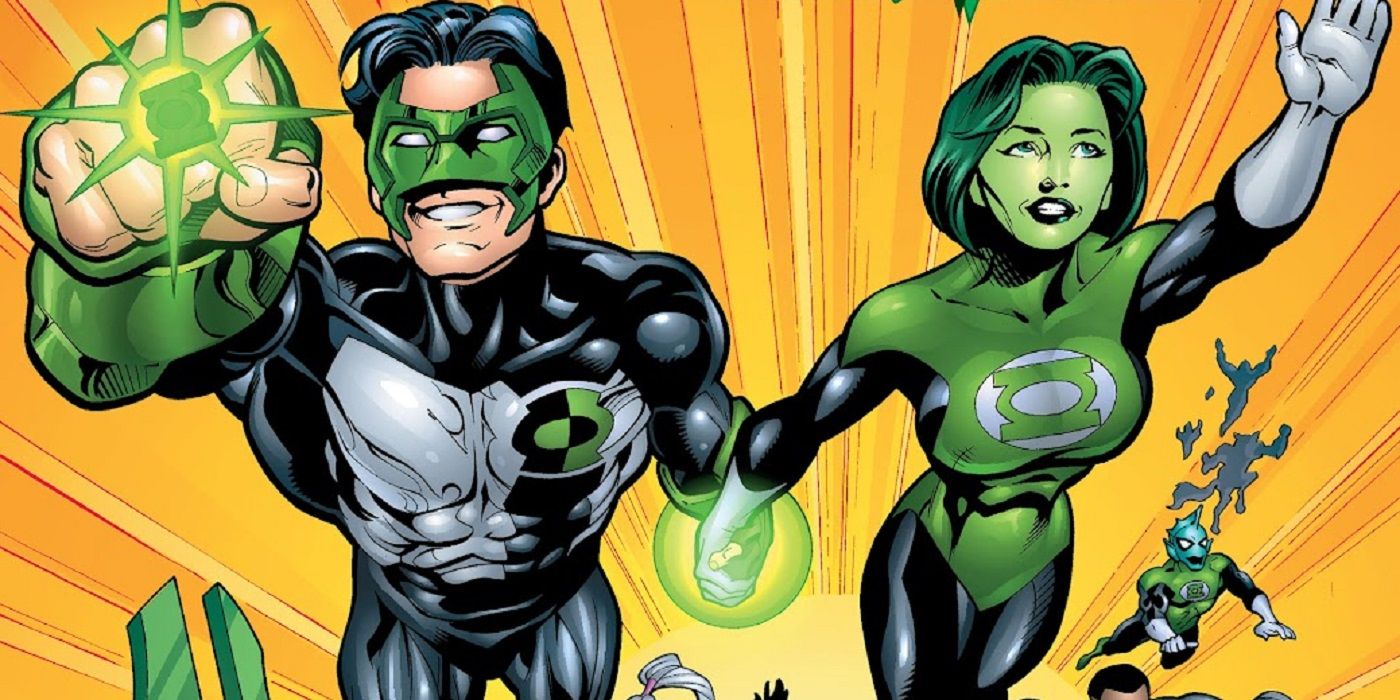 An image of Jade as a Green Lantern with Kyle Rayner in DC Comics