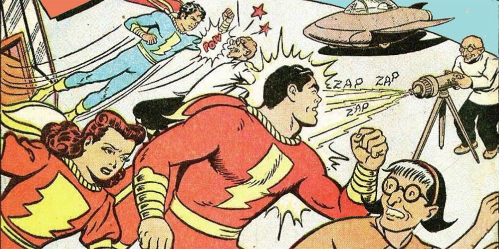 The Golden Age Marvel Family stops the Sivana Family in Fawcett Comics