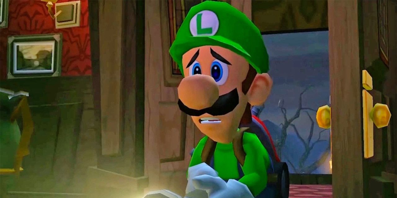 Luigi looking nervous in Luigi's Mansion Arcade.