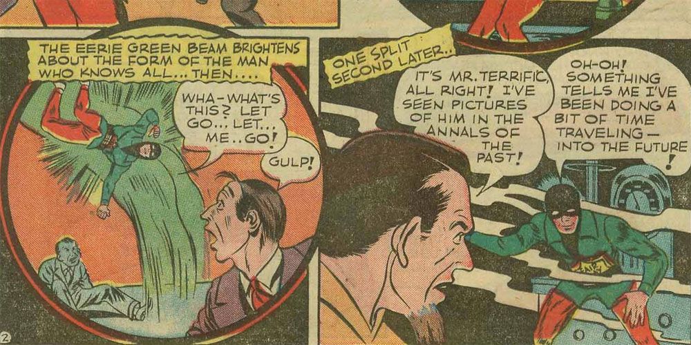 The Golden Age Mr. Terrific summoned into the future in DC Comics.