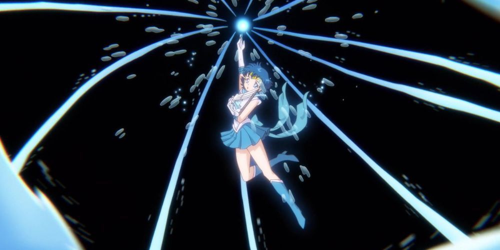 Sailor Mercury usando Mercury Aqua Rhapsody em Sailor Moon Crystal