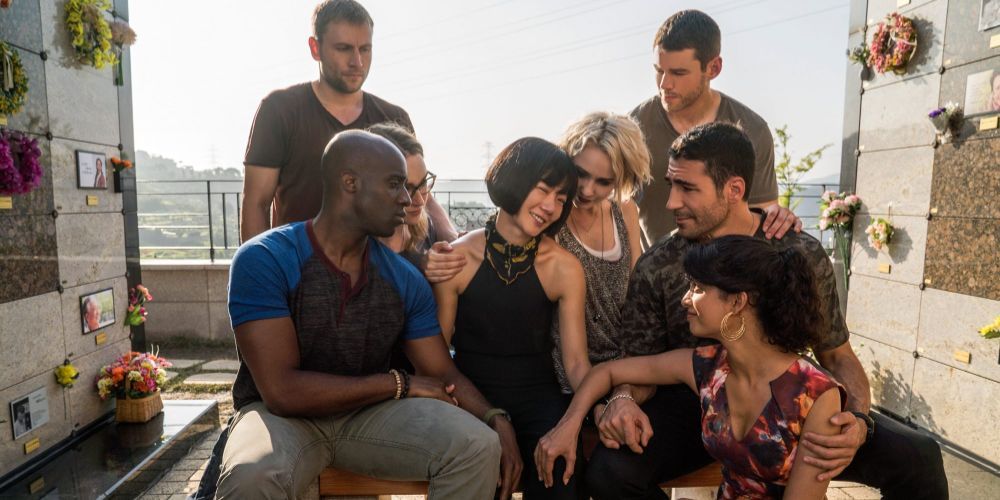 Image features the main 'cluster' from Netflix series sense8